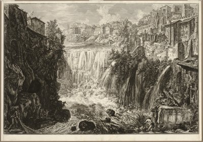 ローマの景色からのチボリのグランドカスケードの眺め 作： Giovanni Battista Piranesi