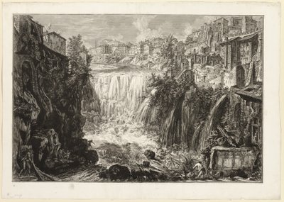 ローマの景色からのチボリのグランドカスケードの眺め 作： Giovanni Battista Piranesi