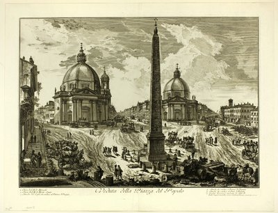 ローマの景色からのポポロ広場の眺め 作： Giovanni Battista Piranesi