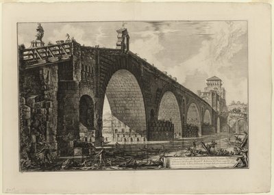 Views of Rome から、ローマの外 2 マイルにあるテヴェレ川に架かるポンテ モール [またはミルウィウス橋] の眺め 作： Giovanni Battista Piranesi