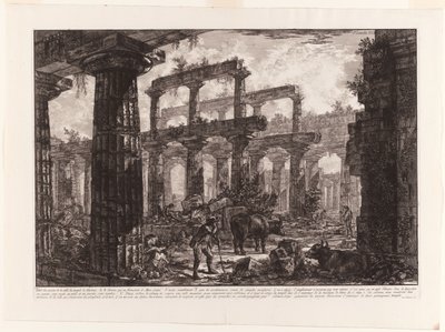 パエストゥムのさまざまなビューからのネプチューン神殿のセラーの遺跡のビュー 作： Giovanni Battista Piranesi