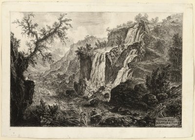 ローマの景色からの小さな滝と急流、チボリの眺め 作： Giovanni Battista Piranesi