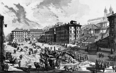 イタリア、ローマのスペイン階段の眺め 作： Giovanni Battista Piranesi