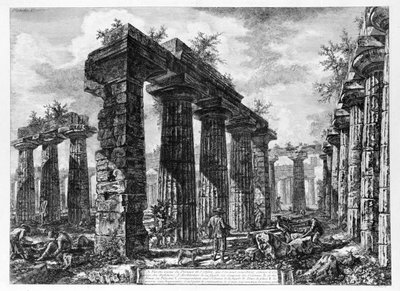 パエストゥムの神殿群の眺め（リトグラフ 作： Giovanni Battista Piranesi
