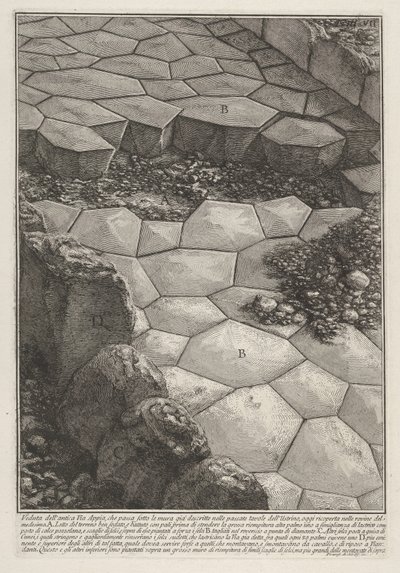 アッピア街道の石畳の眺め（古代アッピア街道の眺め）、『ローマ古代遺跡』より 作： 