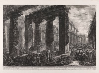 プレート X に記載されているネプチューン神殿の内部ビュー 作： Giovanni Battista Piranesi