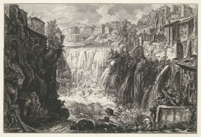 チボリのウォーターヴァル チボリの滝の眺め (オブジェクトのタイトル) Gezichten op Rome (シリーズタイトル) Giambattista Piranesi の建築家 Ve(nez)iano によって描かれ彫刻されたローマの景色 (シリーズ タイトル) 作： Giovanni Battista Piranesi