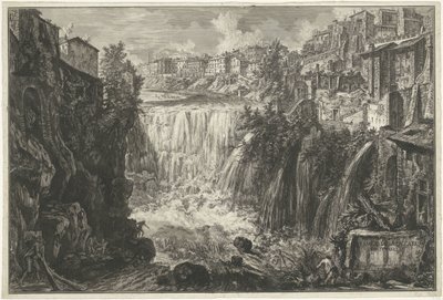 チボリのウォーターヴァル チボリの滝の眺め (オブジェクトのタイトル) Gezichten op Rome (シリーズタイトル) Giambattista Piranesi の建築家 Ve(nez)iano によって描かれ彫刻されたローマの景色 (シリーズ タイトル) 作： Giovanni Battista Piranesi
