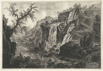 ウォーターバレン テ チボリ チボリの滝の眺め (オブジェクトのタイトル) Gezichten op Rome (シリーズタイトル) Giambattista Piranesi の建築家 Ve(nez)iano によって描かれ彫刻されたローマの景色 (シリーズ タイトル) 作： Giovanni Battista Piranesi