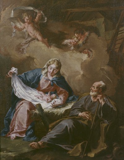 聖家族c.1730-40（帆布に油彩）（101586も参照） 作： Giovanni Battista Pittoni