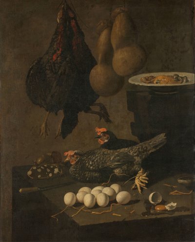 鶏と卵のある静物 作： Giovanni Battista Recco