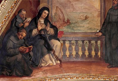 ヒッポの聖アウグスティヌスの母、聖モニカの生涯の歴史。ジョバン・バティスタ・リッチ（1537-1627）によるフレスコ画 ローマ、サンタ・アゴスティーノ教会、サンタ・モニカ礼拝堂 作： Giovanni Battista Ricci