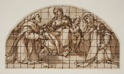 アッシジの聖フランチェスコとシエナのキャサリンとマドンナと子供とリュネット 作： Giovanni Battista Ricci