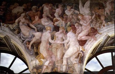 女神の踊り」フランチェスコ1世のギャラリーの装飾計画の詳細 作： Giovanni Battista Rosso Fiorentino