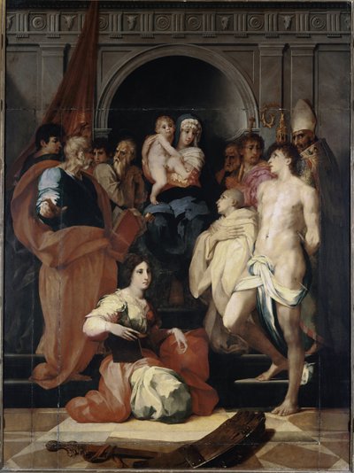 玉座のマドンナと子供と聖人たち（油彩・キャンバス 作： Giovanni Battista Rosso Fiorentino