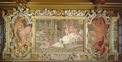 アキレスの教育、フランシス1世のギャラリーの装飾的なスキームの詳細、1530-40フレスコ画と漆喰も参照210355 作： Giovanni Battista Rosso Fiorentino