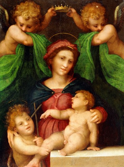 1512年頃、洗礼者聖ヨハネと二人の天使とマドンナと子供 作： Giovanni Battista Rosso Fiorentino