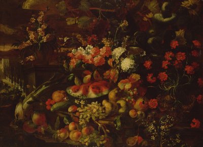 果物、野菜、花のある静物 作： Giovanni Battista Ruoppolo or Ruopolo