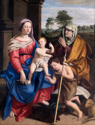 「聖エリザベスと聖母子と幼子聖ヨハネ」、17世紀 作： Giovanni Battista Salvi da Sassoferrato