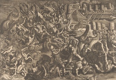 ギリシア軍を撃退するトロイア軍、1538 年。 作： Giovanni Battista Scultori