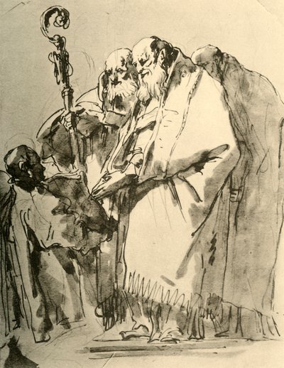 ビショップ、他の2人の司祭と儀式の執事、c1740s、1928 作： Giovanni Battista Tiepolo