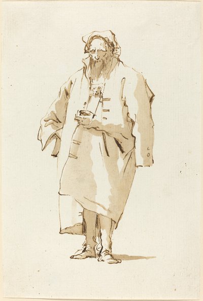 コートを着て立っている東洋人 作： Giovanni Battista Tiepolo