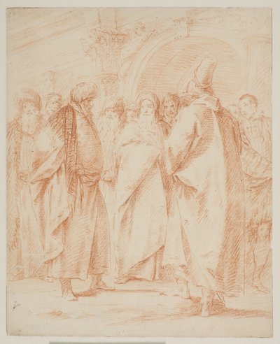 ゲートの前に集まった男性のグループ 作： Giovanni Battista Tiepolo