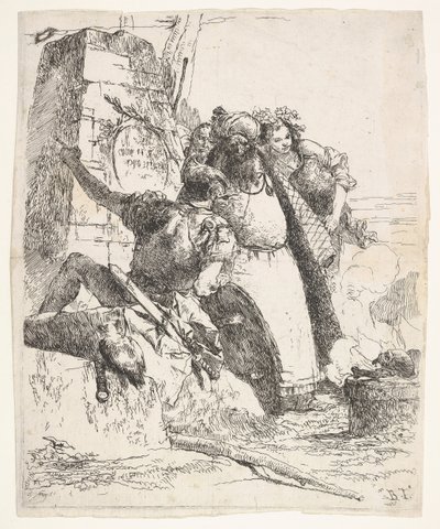 ネクロマンシーのシーン: 船を背負った女性、ターバンを巻いた男性、兵士の姿..., ca. 1743-57。 作： Giovanni Battista Tiepolo