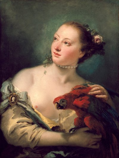 コンゴウインコを持つ若い女性、1760年後半 作： Giovanni Battista Tiepolo