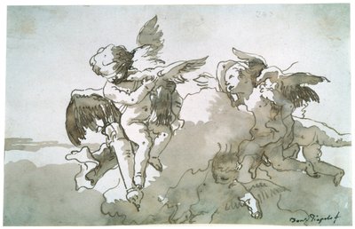 鳩とトーチのキューピッド、17世紀 作： Giovanni Battista Tiepolo