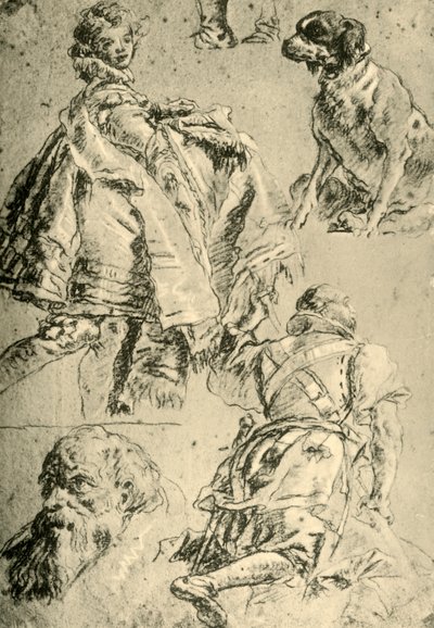 ヴュルツブルクのレジデンスのカイザーザールにあるフレスコ画の詳細研究、1751〜1752年、1928年 作： Giovanni Battista Tiepolo