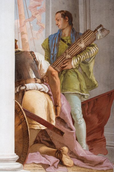 1757年パラッツィーナのエントランスホールからのオーリスのギリシャ艦隊の詳細（フレゾ） 作： Giovanni Battista Tiepolo
