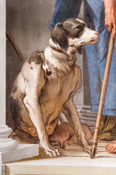 1757年、パラッツィーナのエントランスホールからの犬、オーリスのギリシャ艦隊の詳細 作： Giovanni Battista Tiepolo