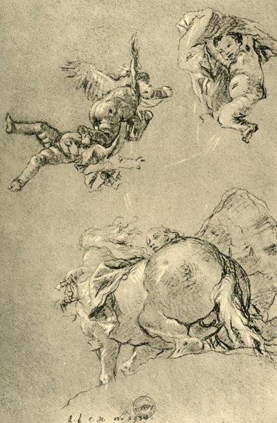 キューピッドとホラエ族の1人が太陽を操る、1752〜1753年、1928年 作： Giovanni Battista Tiepolo