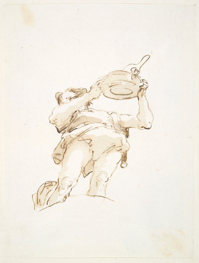 下から見た、鶏の入った盆を運ぶ男性の姿 作： Giovanni Battista Tiepolo