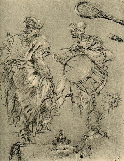 後ろから見た男、ドラマーと小さな研究、1751-1752、1928 作： Giovanni Battista Tiepolo