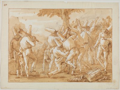 木を伐採（または植栽）するプンチネロ、1800年頃 作： Giovanni Battista Tiepolo