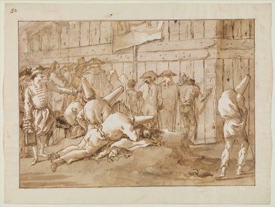 サーカスの外のプンチネロ、1800年頃 作： Giovanni Battista Tiepolo