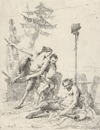 Satyr Family Pan とその家族、Scherzi 出身。 1743-50。 作： Giovanni Battista Tiepolo