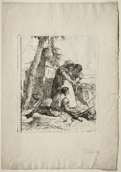 Scherzi di Fantasia：魔術師が二人の若者、1750年代に燃える頭を指摘。 作： Giovanni Battista Tiepolo