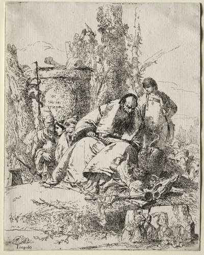 シェルツィ：座っている魔術師、少年と4人の人物、1735-40年。 作： Giovanni Battista Tiepolo