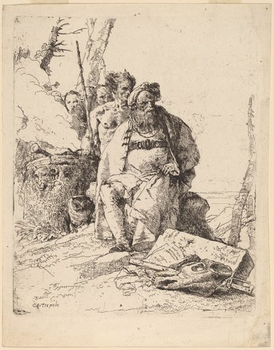 祭壇のそばに座っている魔術師と他の人物 作： Giovanni Battista Tiepolo