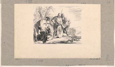 ヴァリ・カプリッチより 座る女、若い兵士、魔術師 作： Giovanni Battista Tiepolo