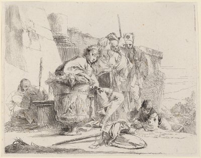 壷にもたれかかって座っている若者 作： Giovanni Battista Tiepolo