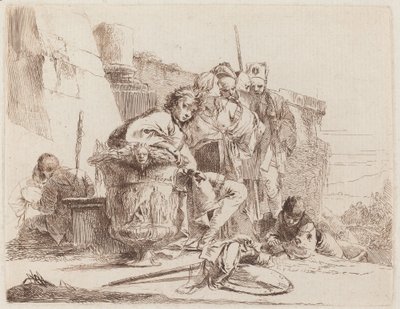 壷にもたれかかって座っている若者 作： Giovanni Battista Tiepolo