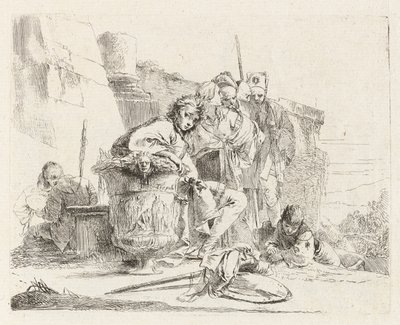 Vari capricci (Various Capriccios) より、壷にもたれて座っている若者 作： Giovanni Battista Tiepolo