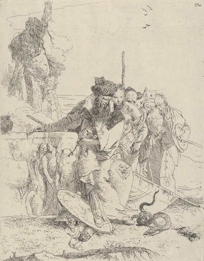 ヘビを見ている 6 人。カリフォルニア州スケルツィから。 1743-50。 作： Giovanni Battista Tiepolo