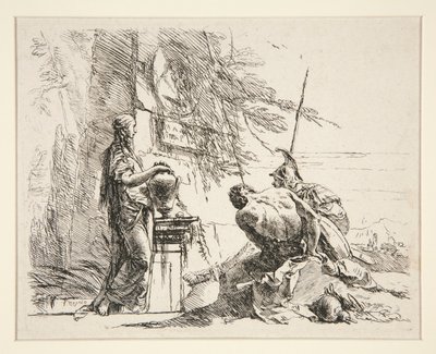 『ヴァリ・カプリッチ』シリーズより、オベリスクの前に立つ女性と座る男性 作： Giovanni Battista Tiepolo