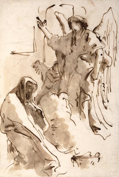 受胎告知、c.1757-62（ペンとインク、トイレと紙のグラファイト） 作： Giovanni Battista Tiepolo