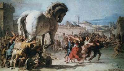 トロイへのトロイの木馬の行列、c1760 作： Giovanni Battista Tiepolo